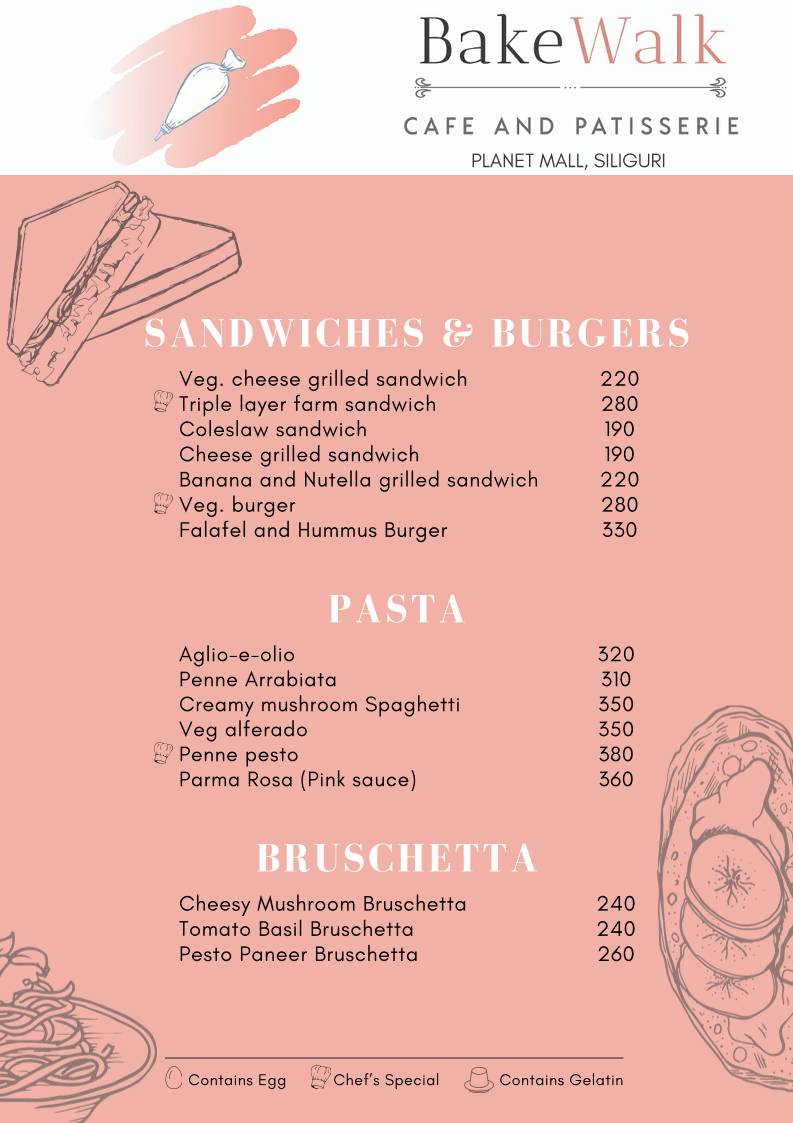 Bake Walk- cafe and patisserie menu