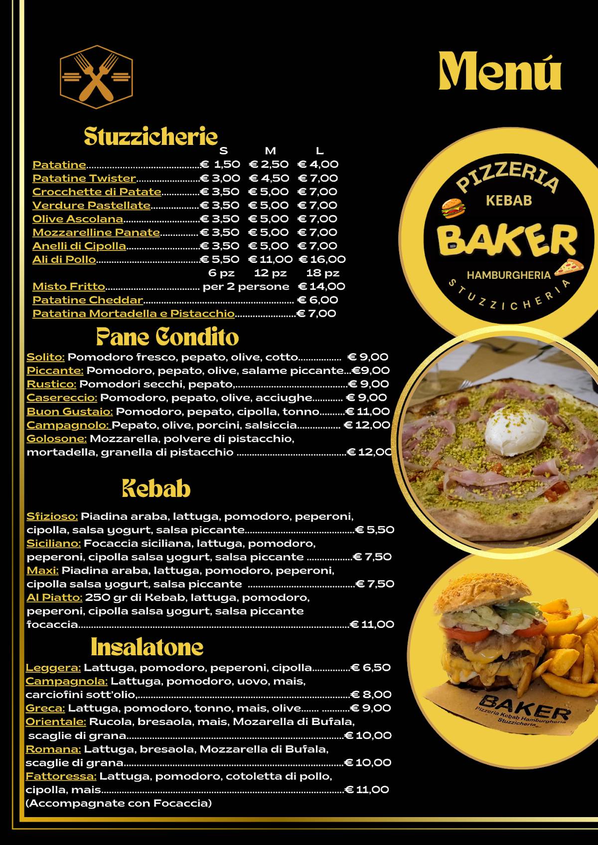 Menu di Baker pizzeria d'asporto kebab 