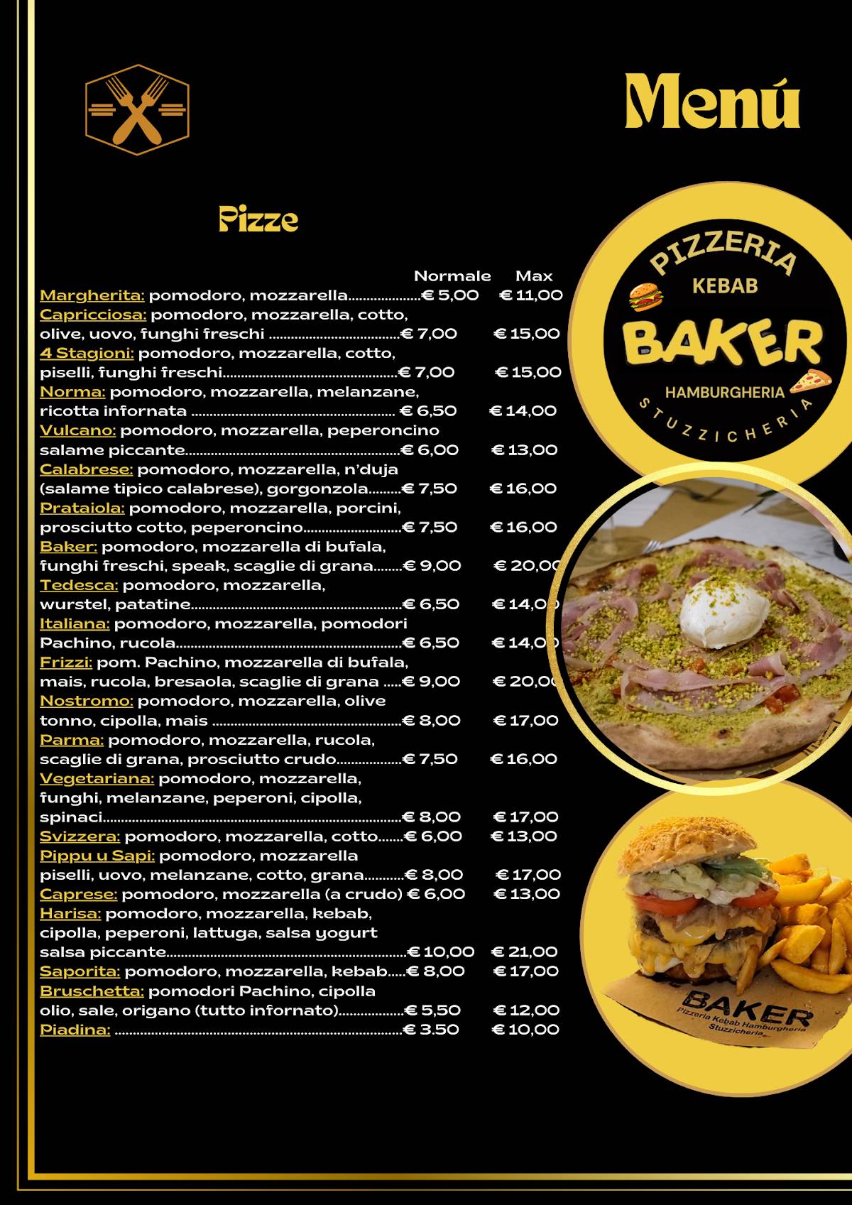 Menu di Baker pizzeria d'asporto kebab 