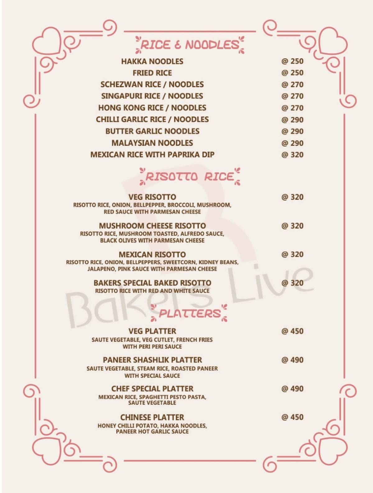 Bakers Live menu
