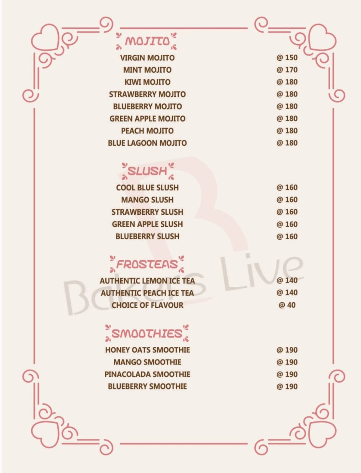Bakers Live menu