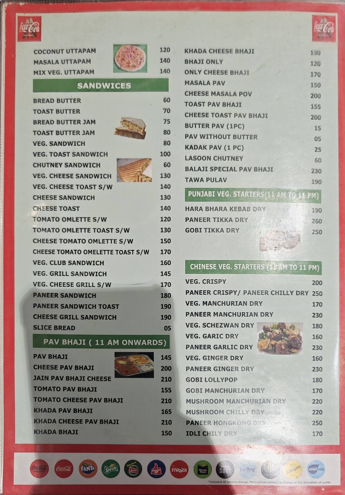 Balaji Restaurant menu