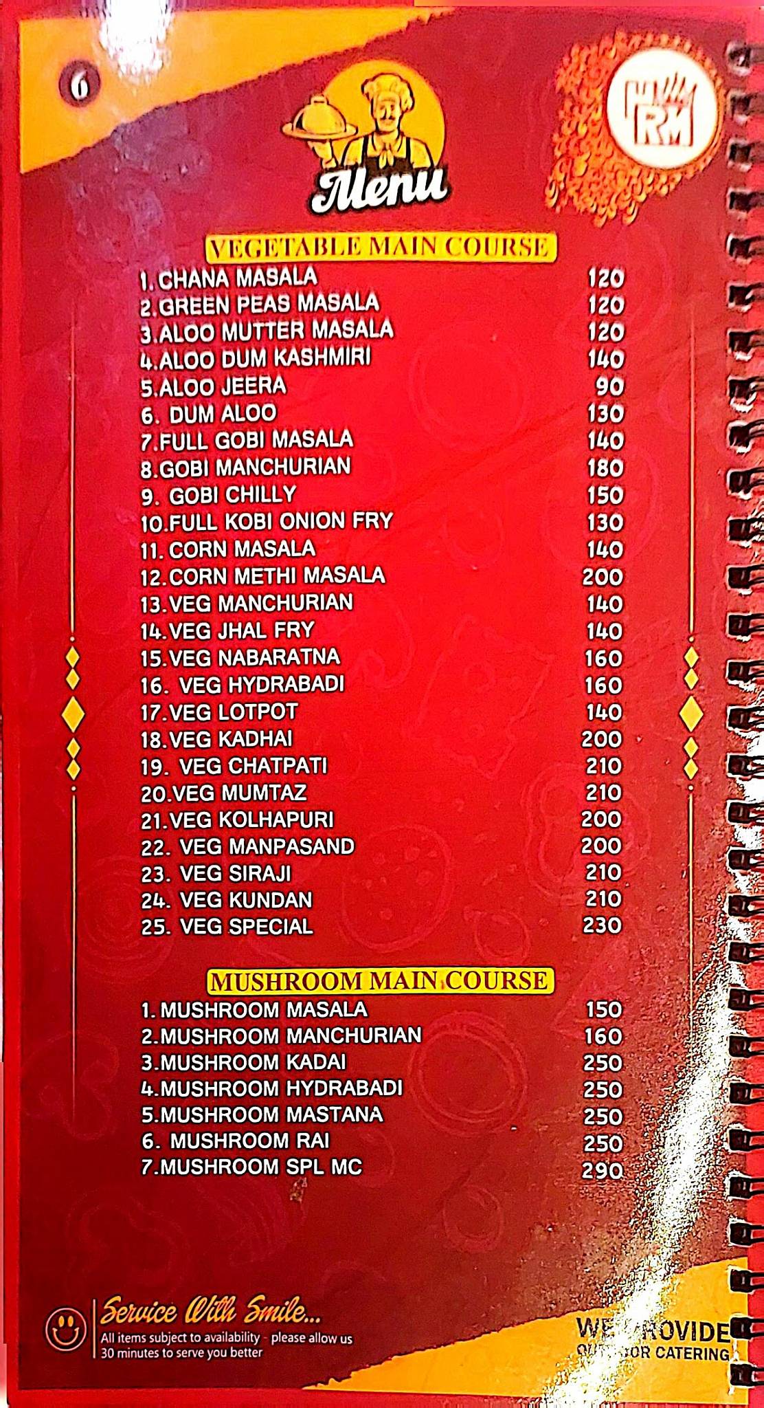 Hotel Raj Mahal menu