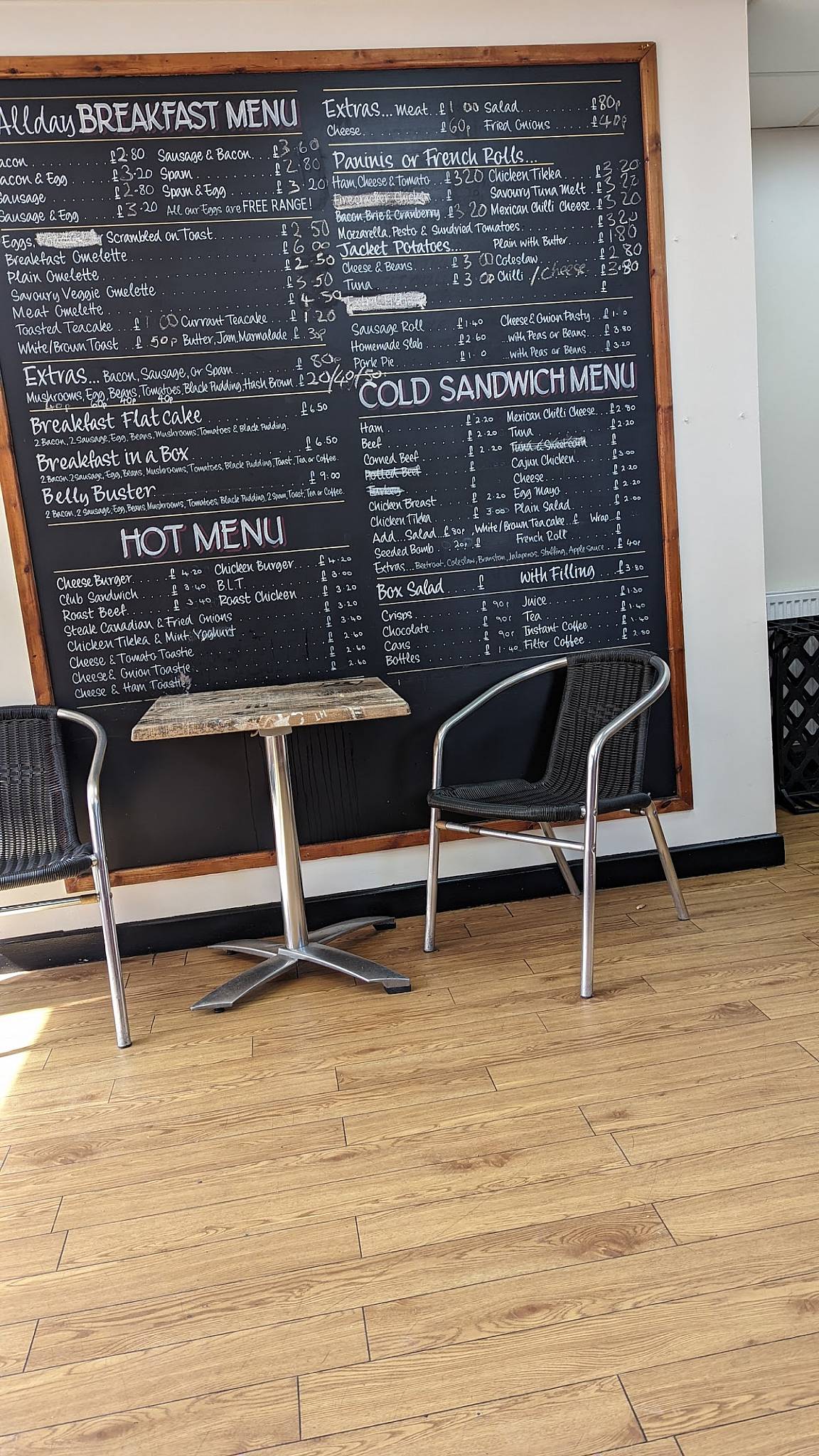 Menu at Banjo's coffee restaurant, Shipley