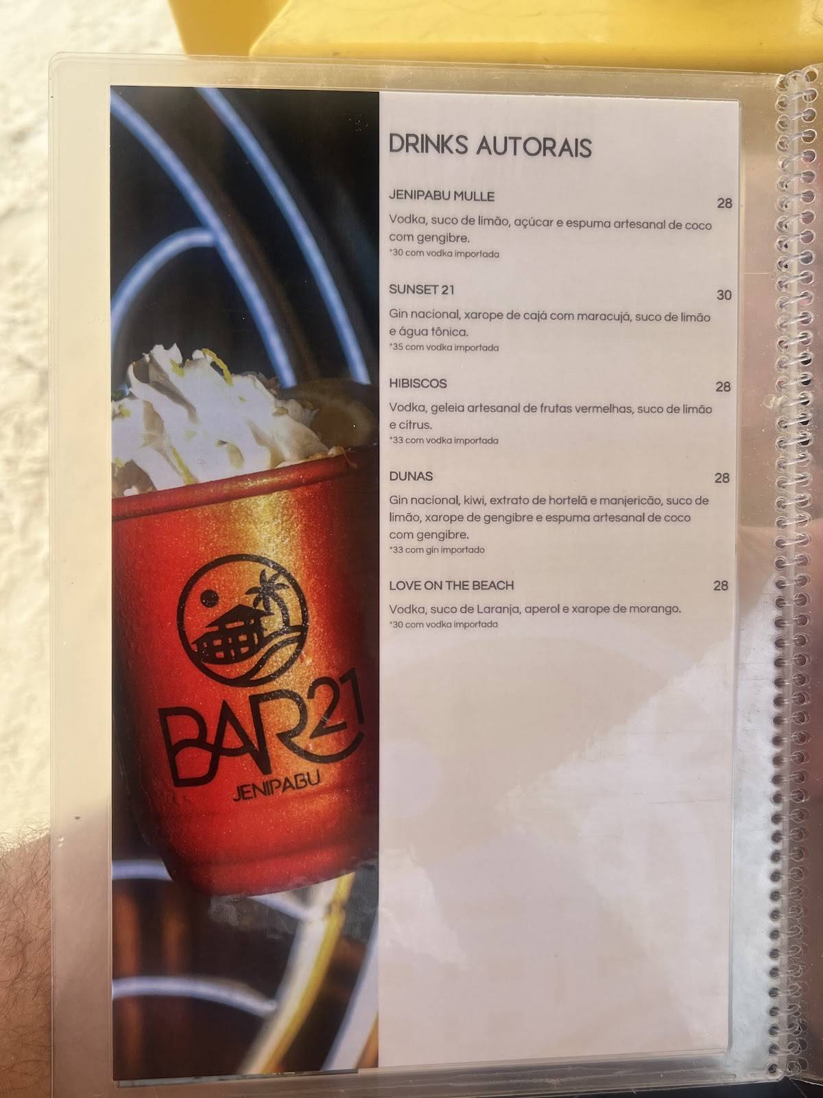 Bar 21 Jenipabu cardápio