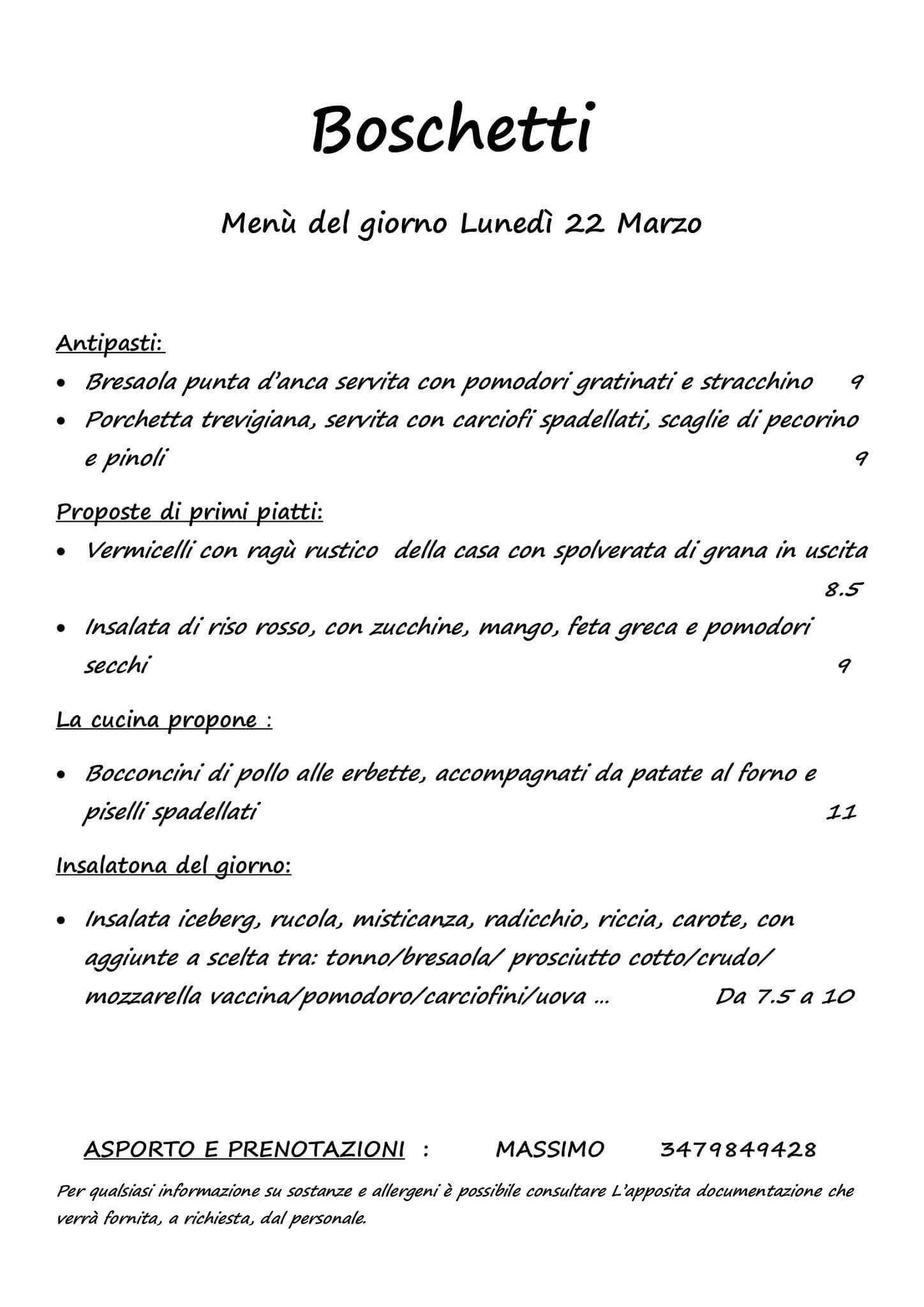 Menu di Boschetti 