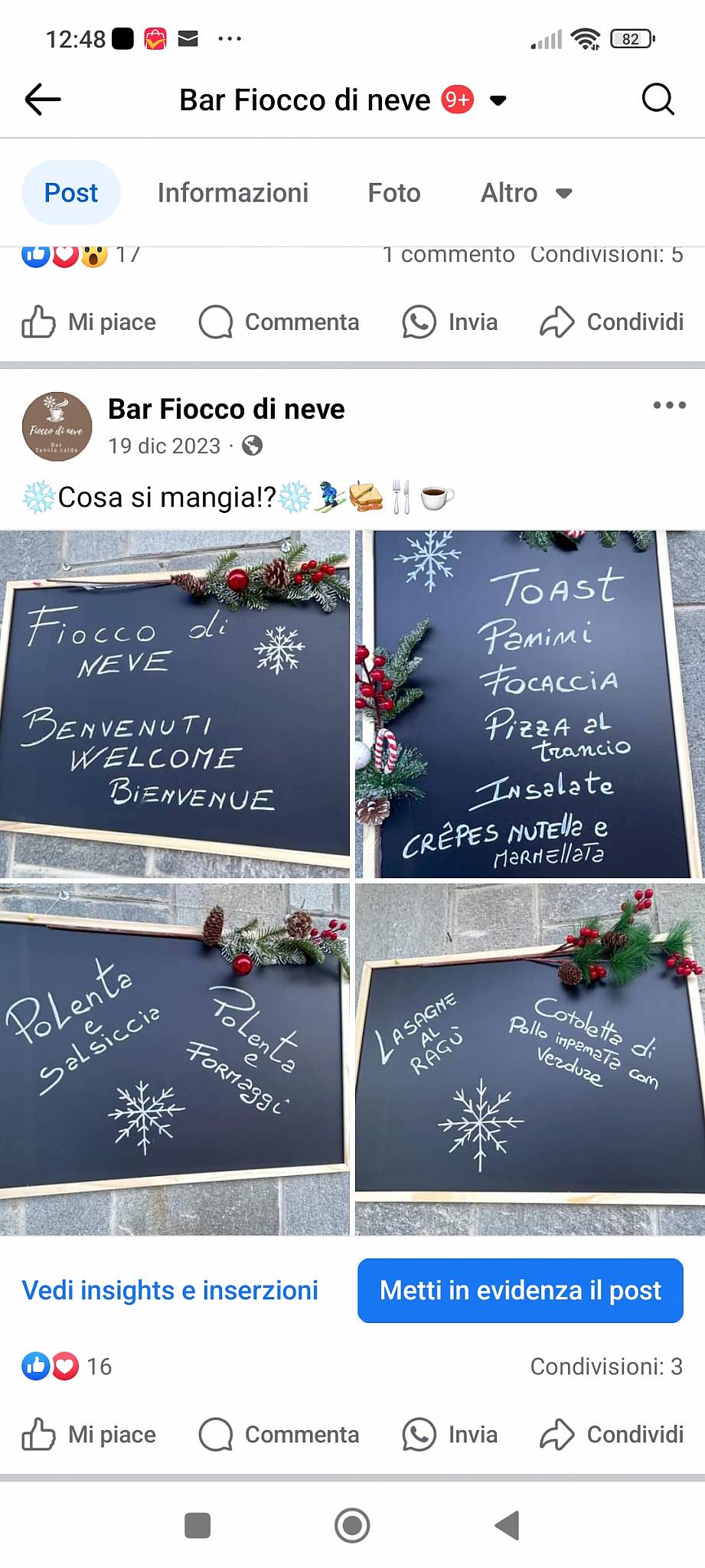 Menu di Bar Fiocco di Neve 