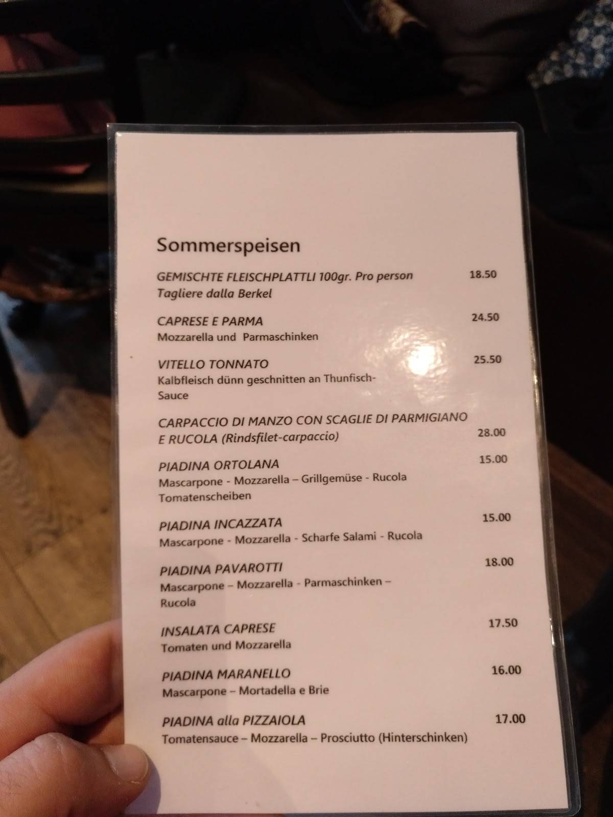 Menu di Bar INCONTRO. 