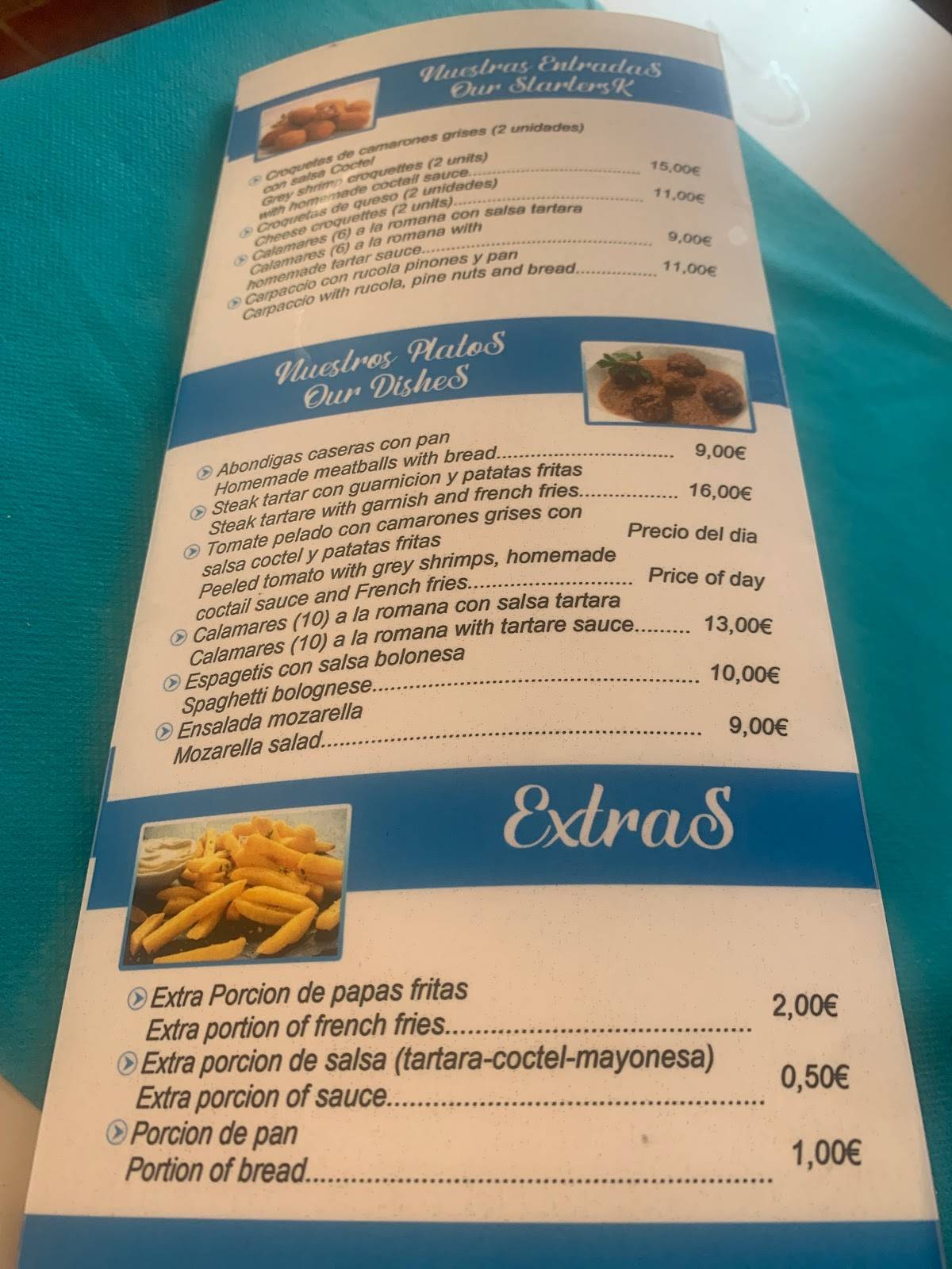 Menu at Bar La Plaza, Algorfa, Pl. España