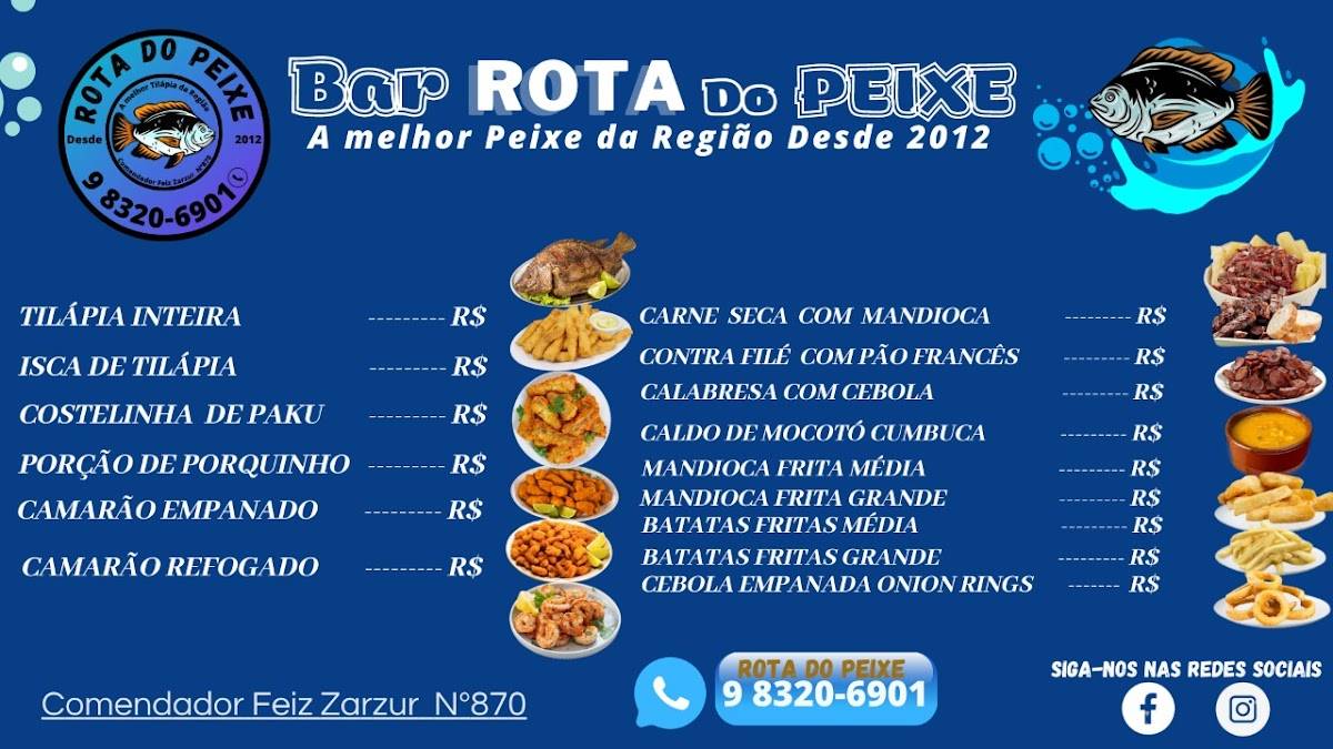 Bar Rota do peixe cardápio