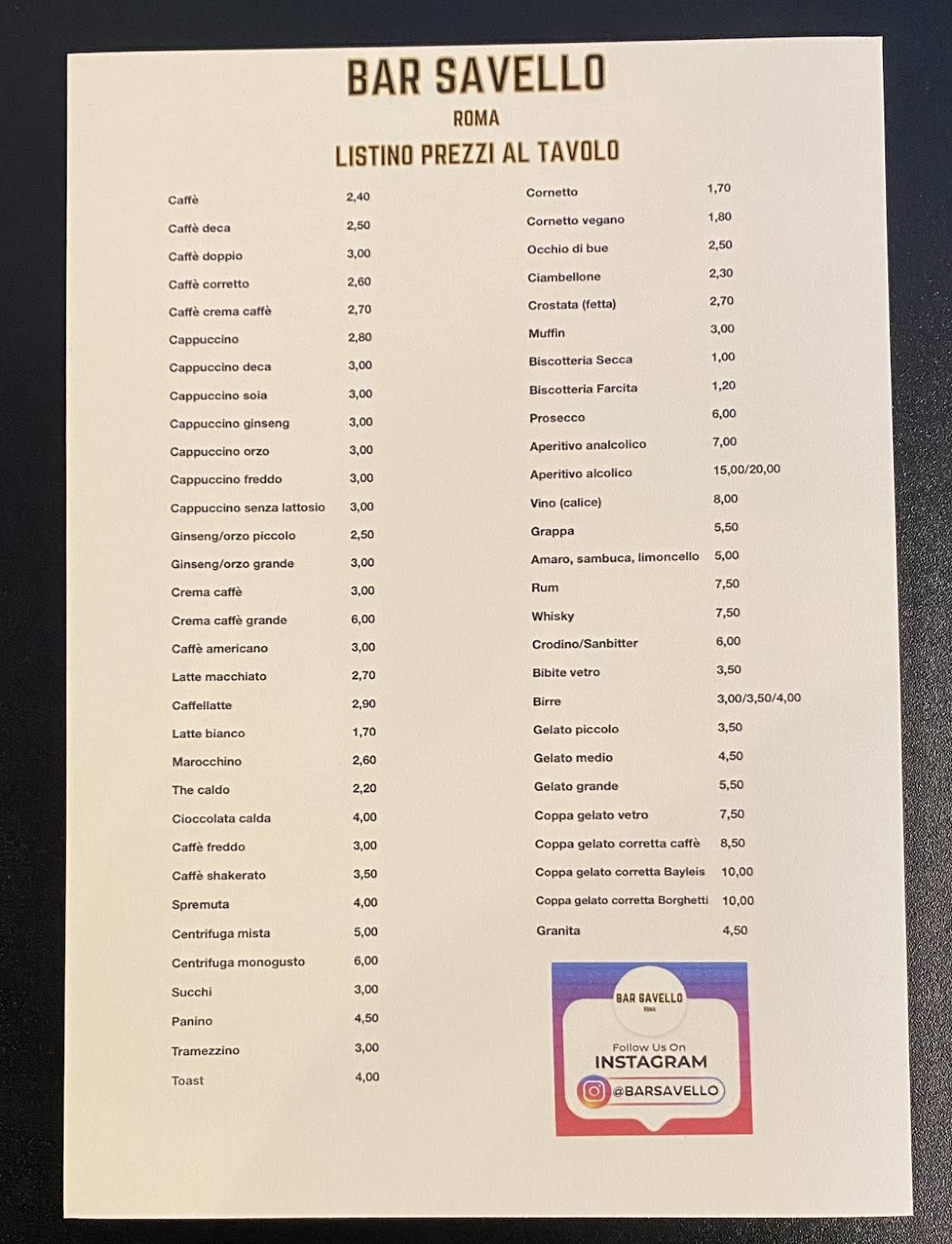 Menu di Bar Savello 