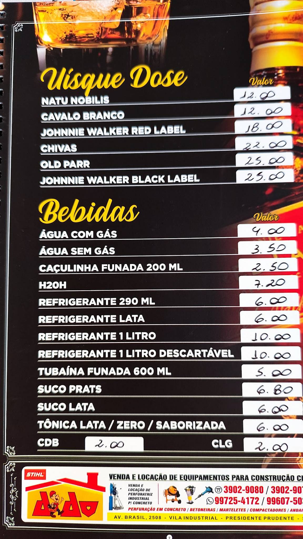 Bar do João Porquinho cardápio