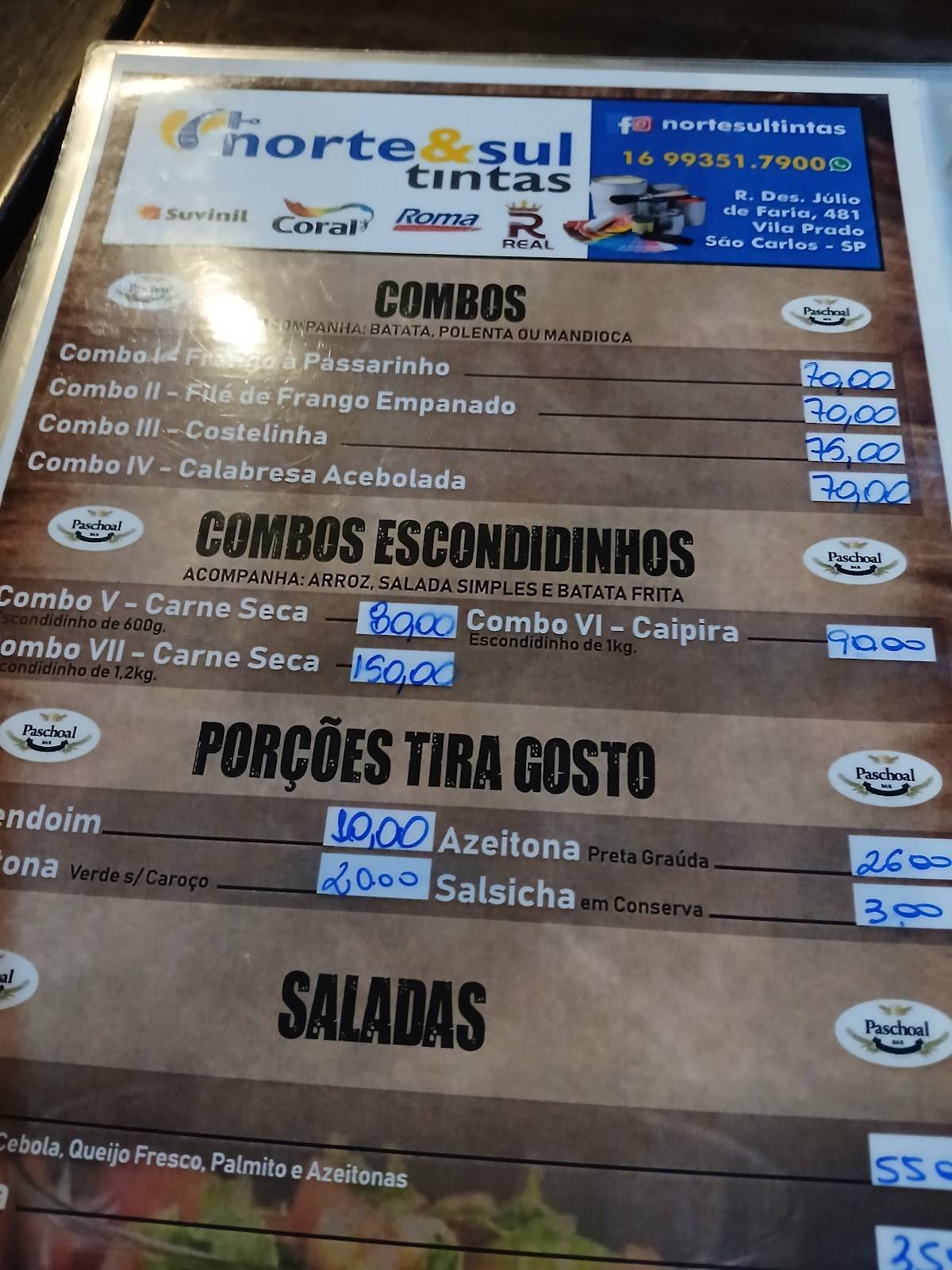 Bar do Paschoal cardápio