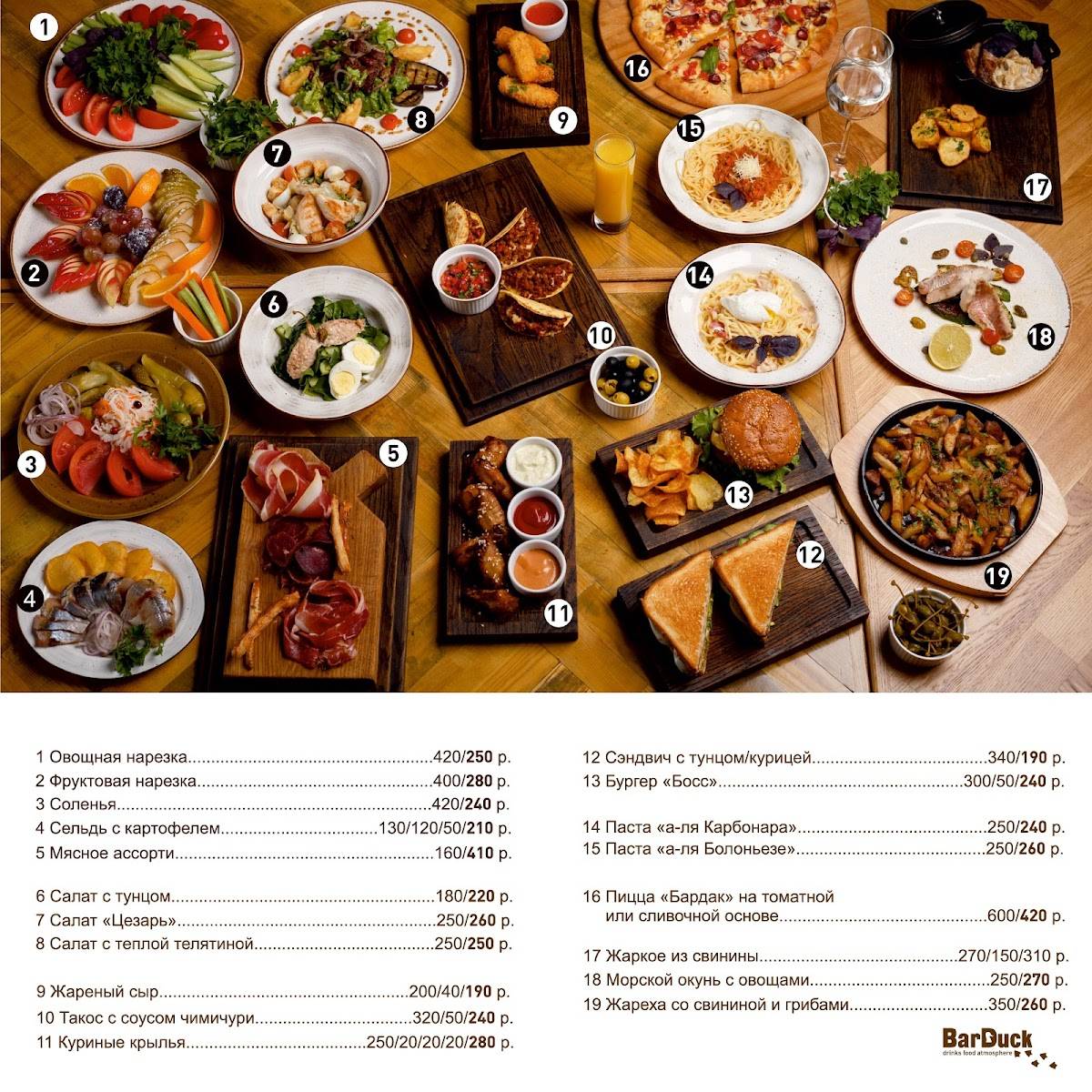 Menu au BarDuck, Voronej, Плехановская улица