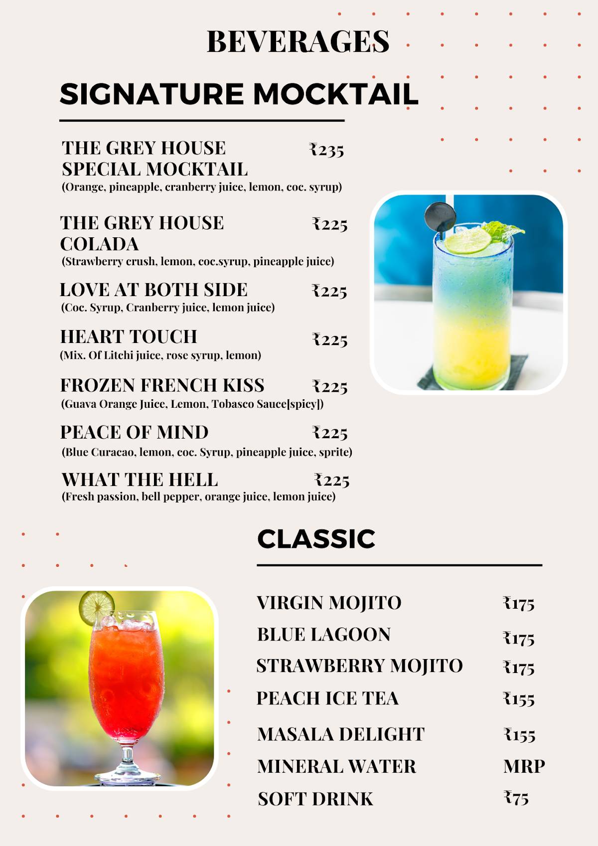 The Grey House (Cafe Terrace Lounge) Grey Courtyard menu