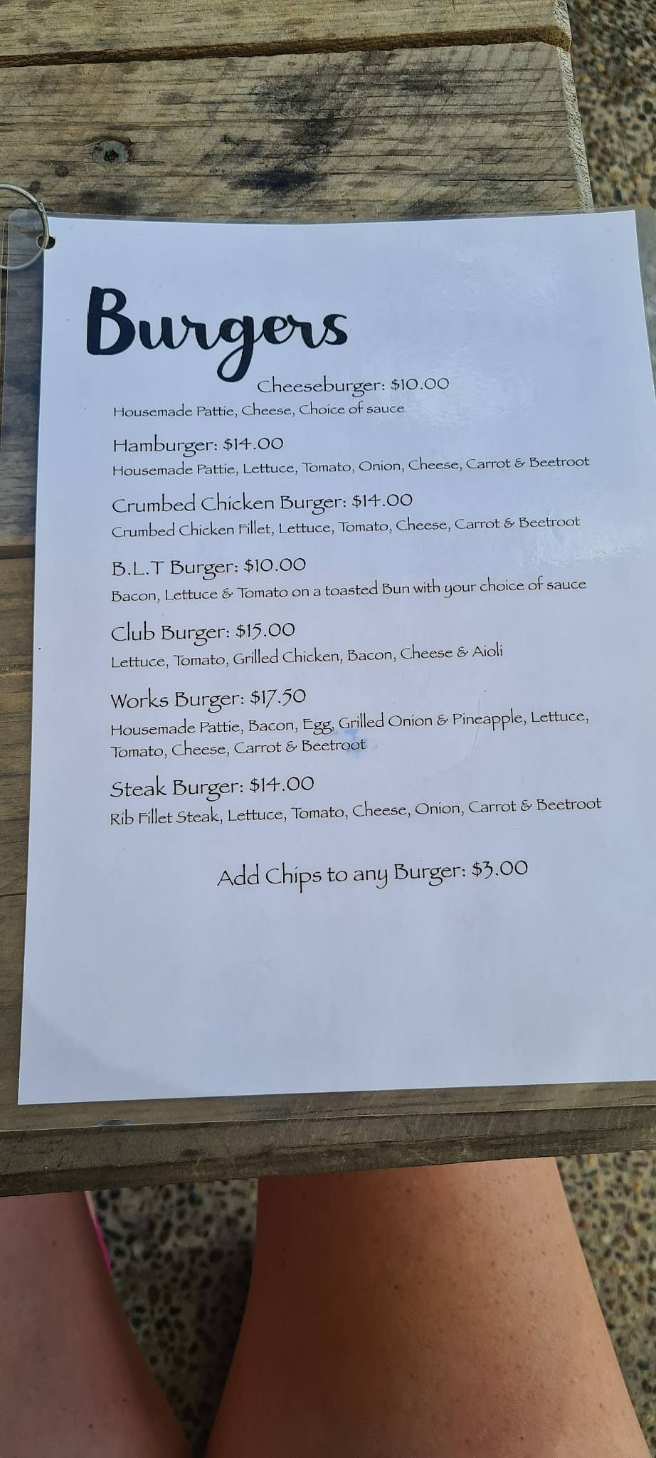 Menu at Barnacles, Tin Can Bay, Norman Point