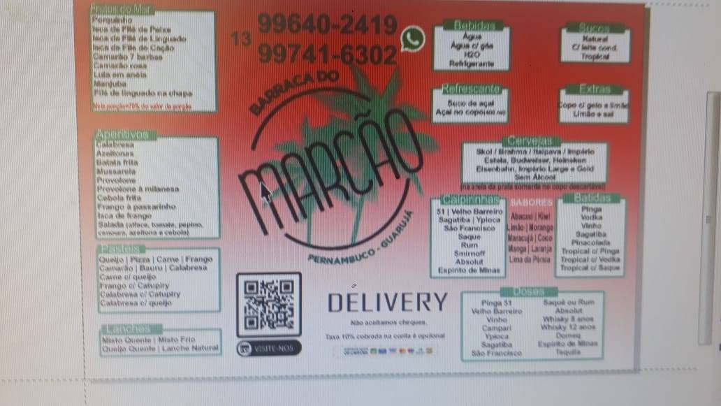 Barraca do Marcão cardápio