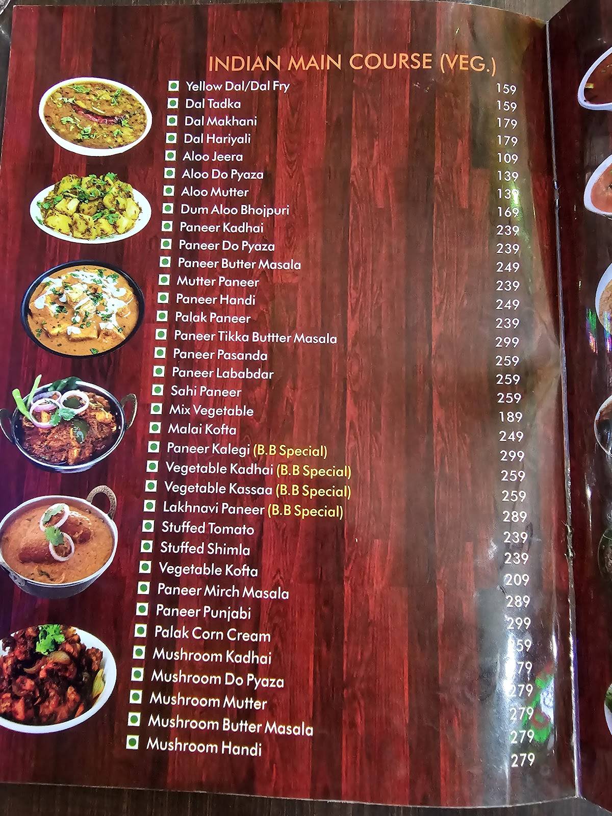 Basant bahar family restaurant menu