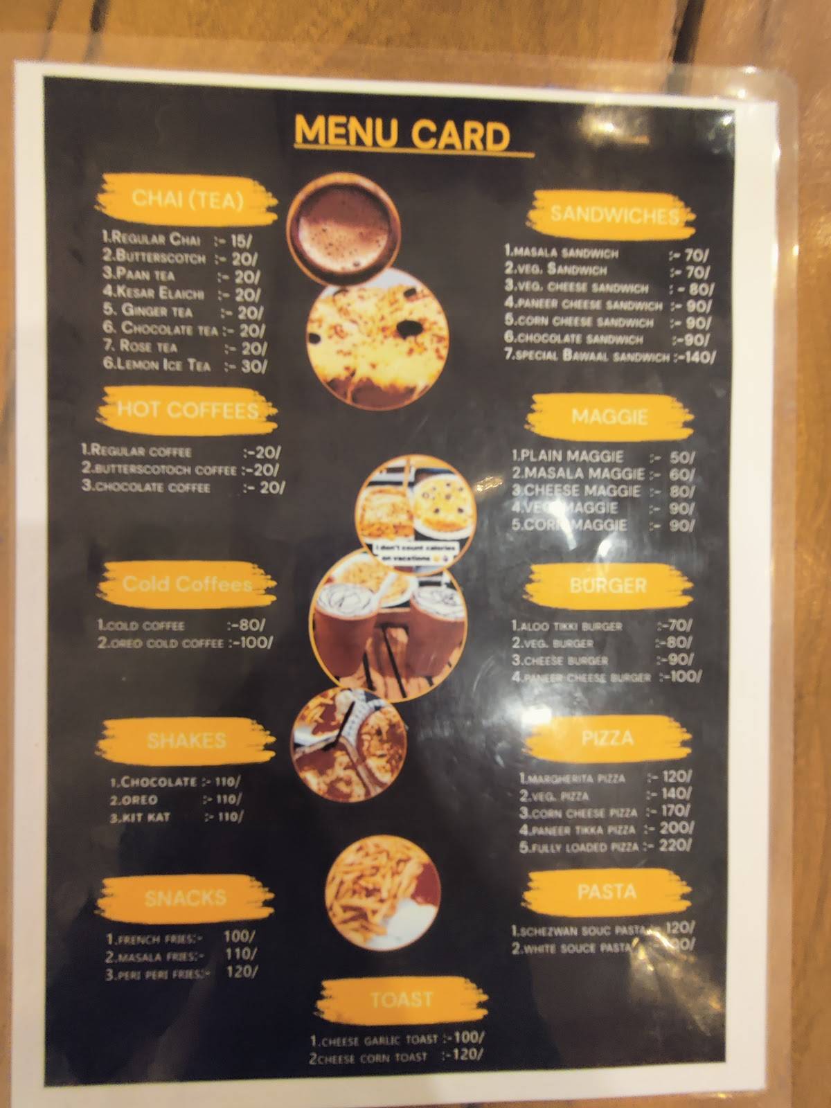 Bawaal chai bar menu