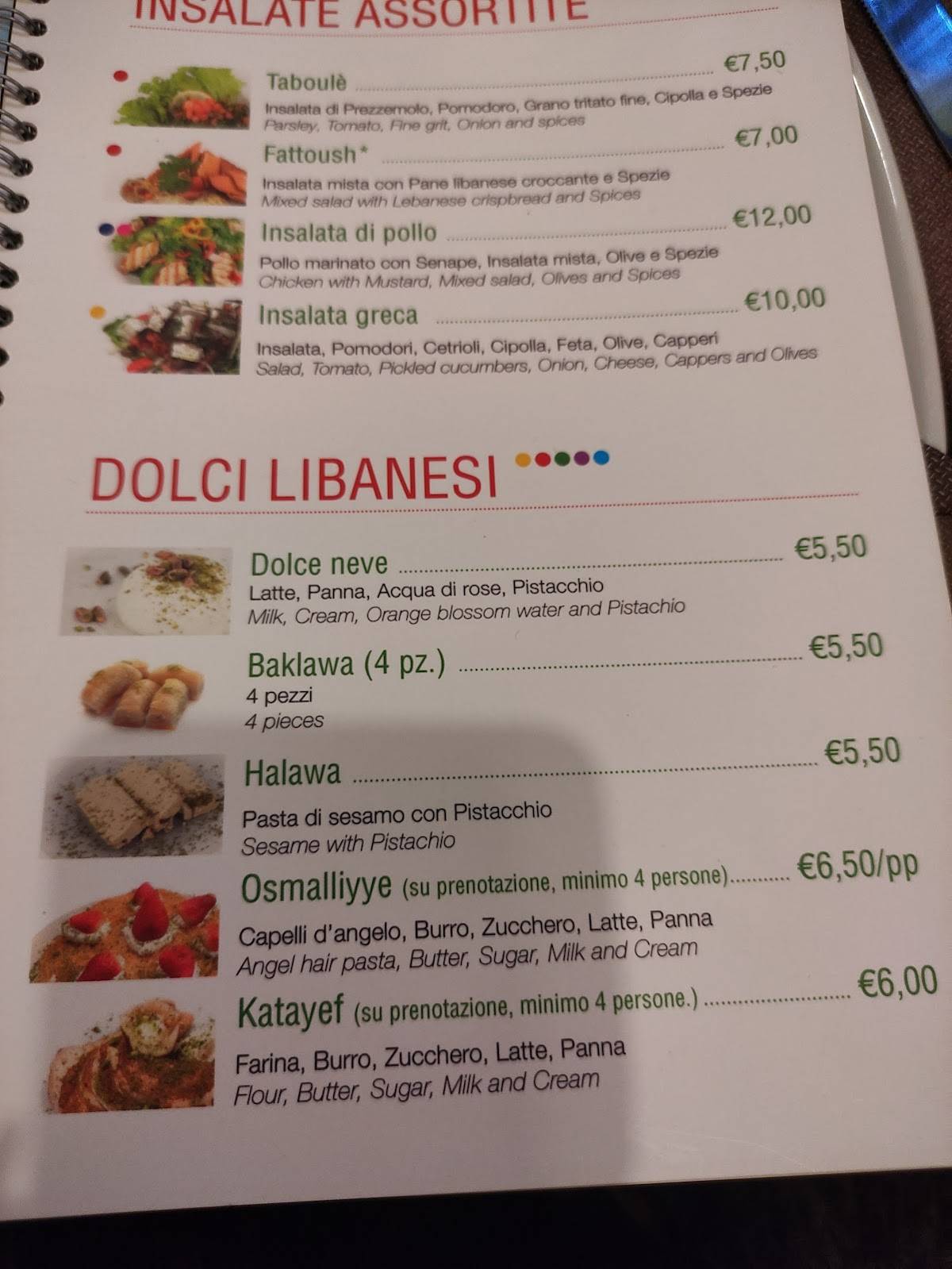 Menu di Beirut 