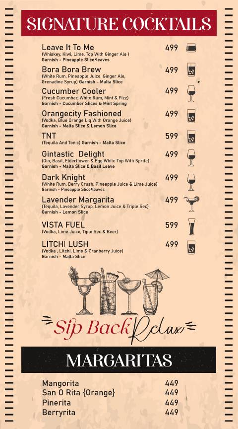 BellaVista Cafe & Skybar menu