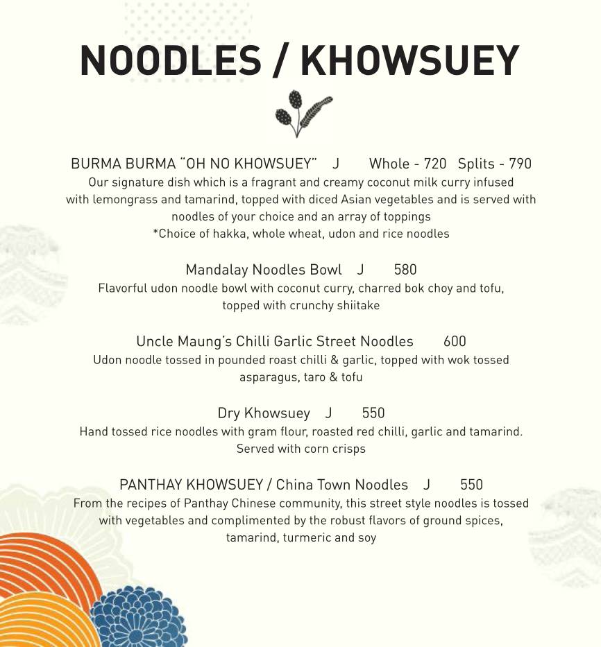 Burma Burma Restaurant & Tea Room menu