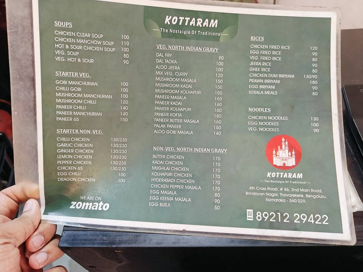 Kottaram restaurant Bangalore menu