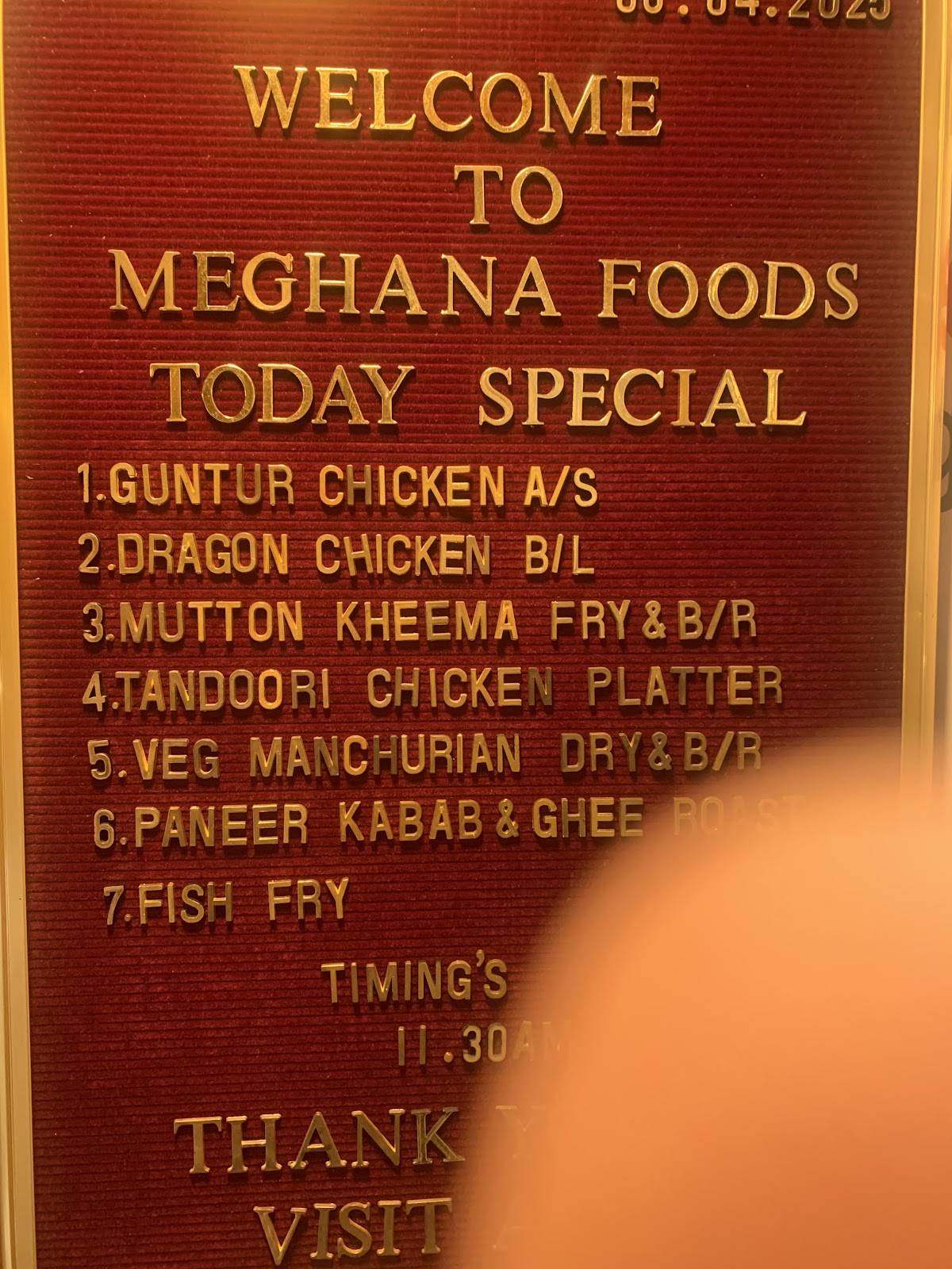Meghana Foods menu