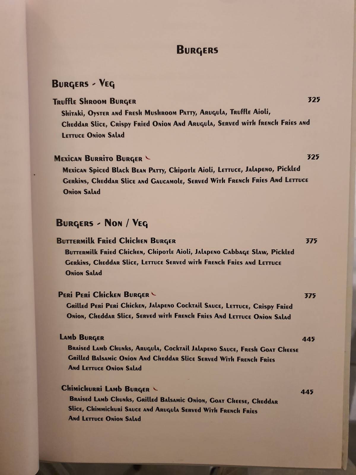 Pizzaa Chef menu