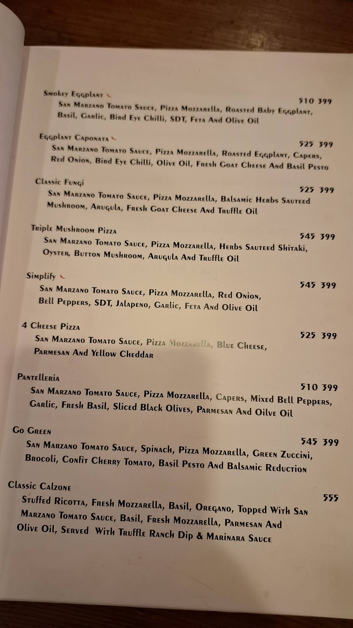 Pizzaa Chef menu