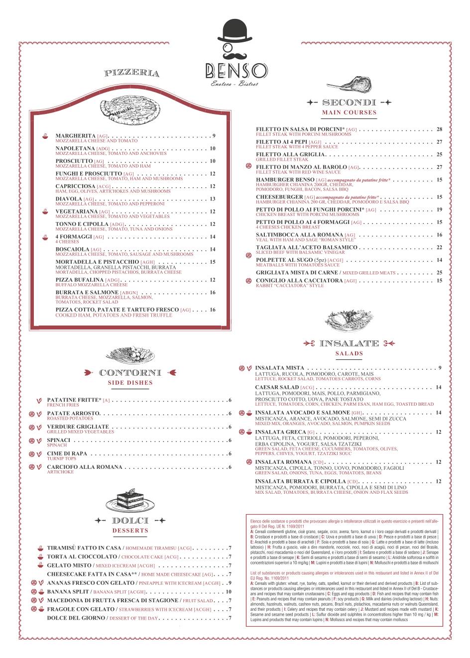Menu di Benso - Bistrot Italiano 