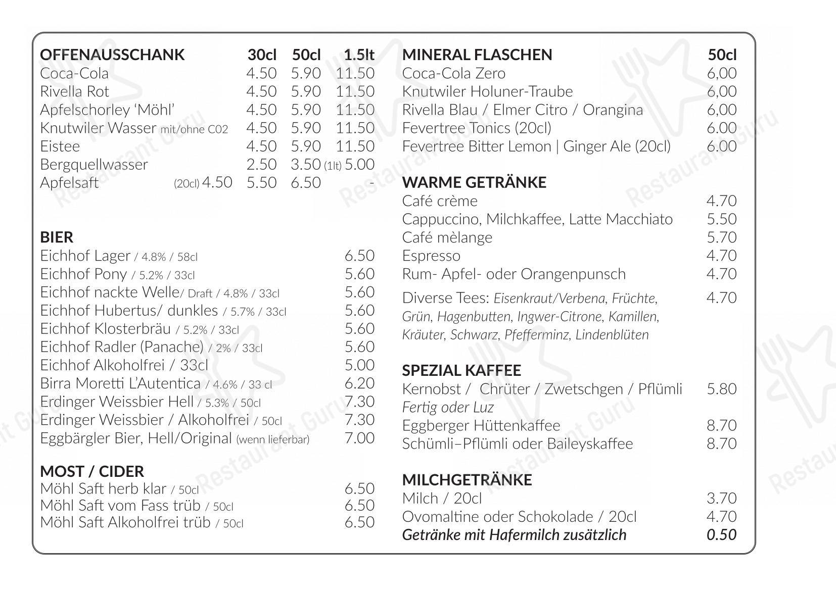 Menu bar per Berggasthaus Eggberge