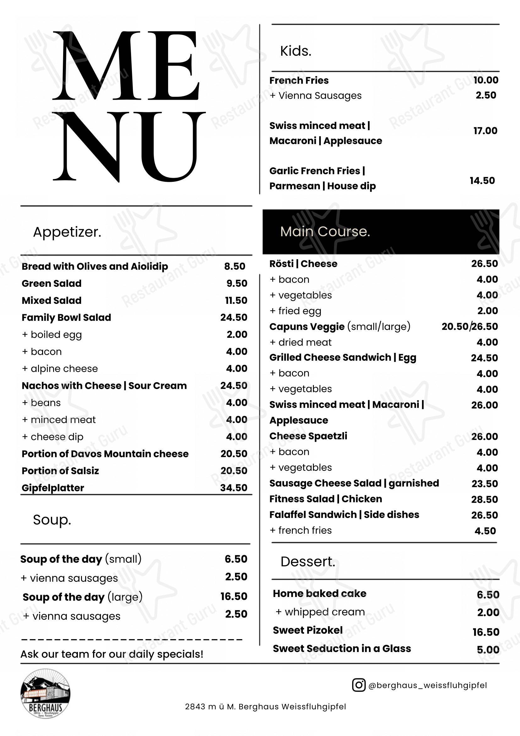 Menu di Berghaus Weissfluhgipfel - Menu