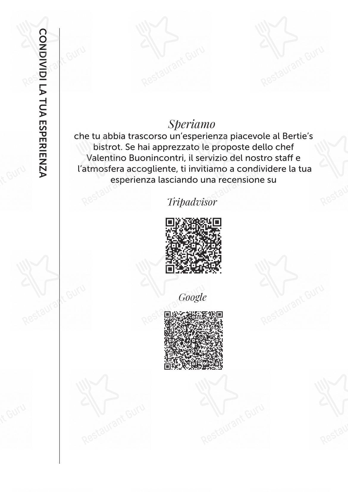 Menu per Bertie's Bistrot in Nola