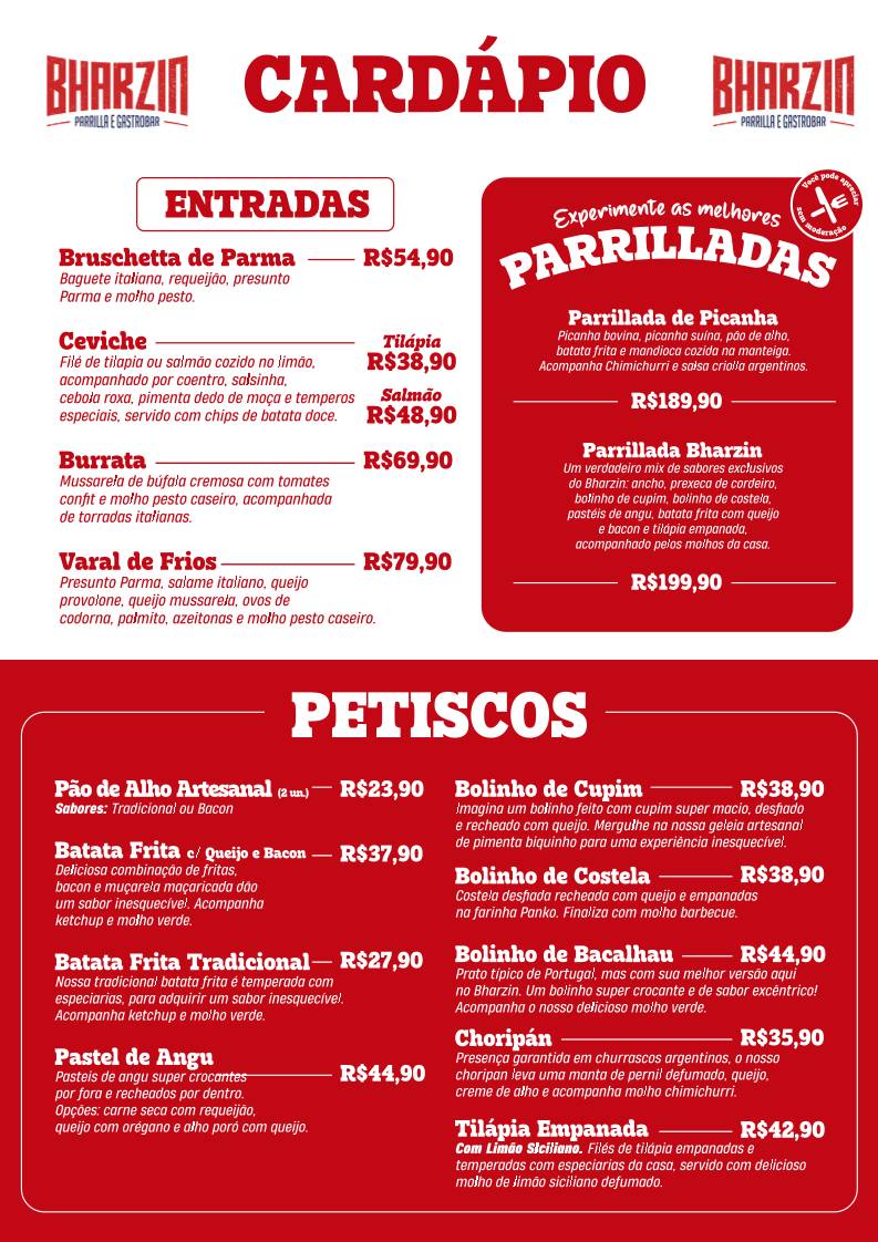 Restaurante e Gastrobar - Bharzin cardápio