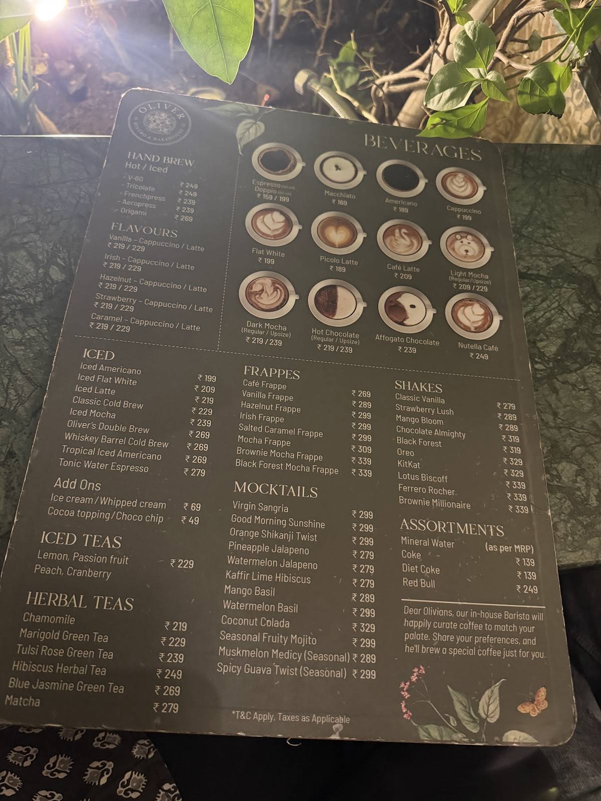 Oliver Bistro & Bakehouse menu