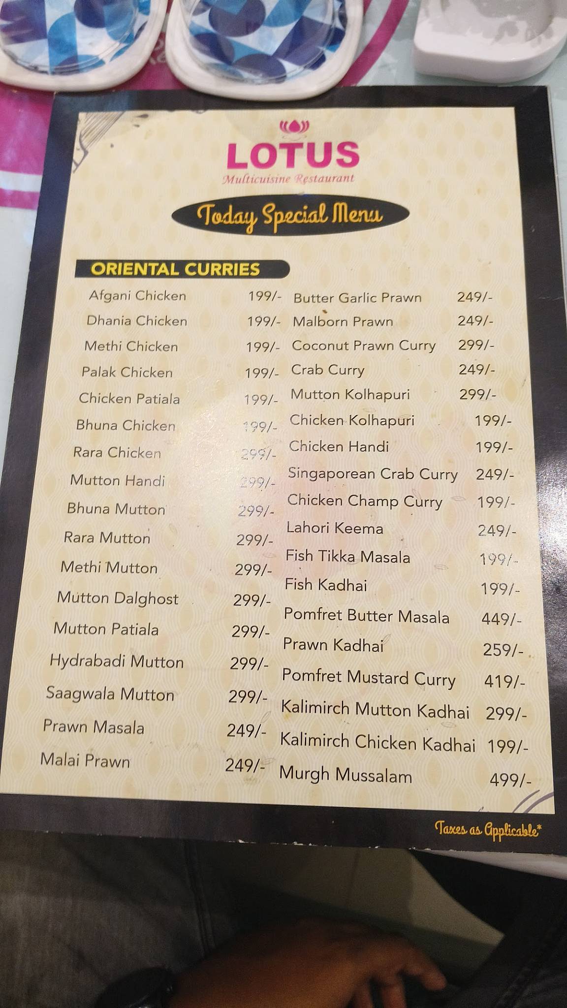 Lotus Restaurant menu