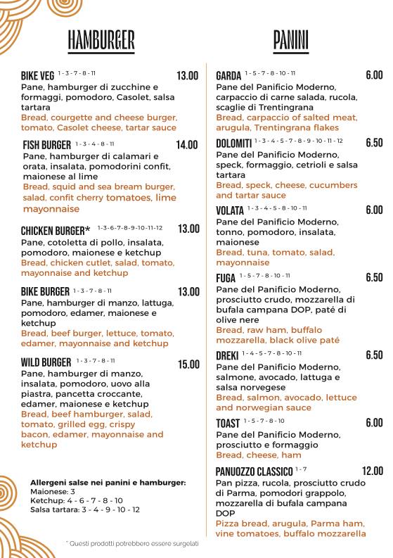 Menu di Bicigrill Rovereto 