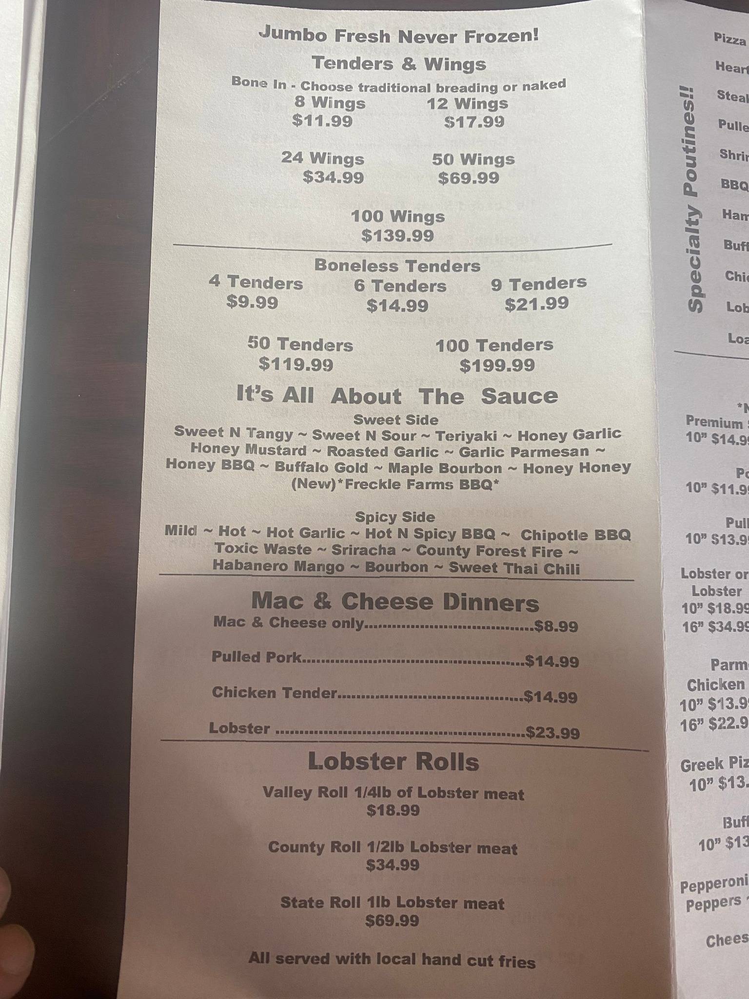 Menu at Big Ricks Burgers & Wings pub & bar, Madawaska