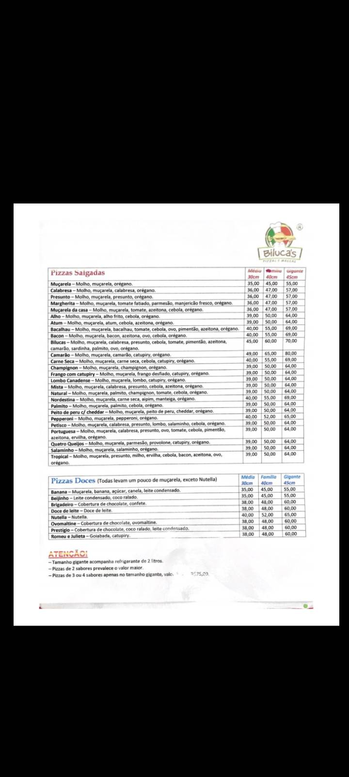 Biluca's - Vila da Penha cardápio