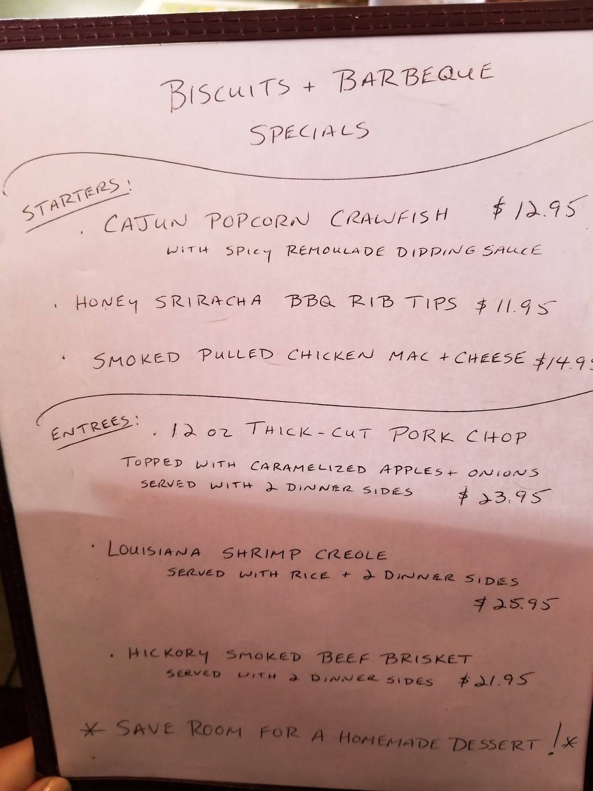 Menu at Biscuits & Barbeque, Mineola