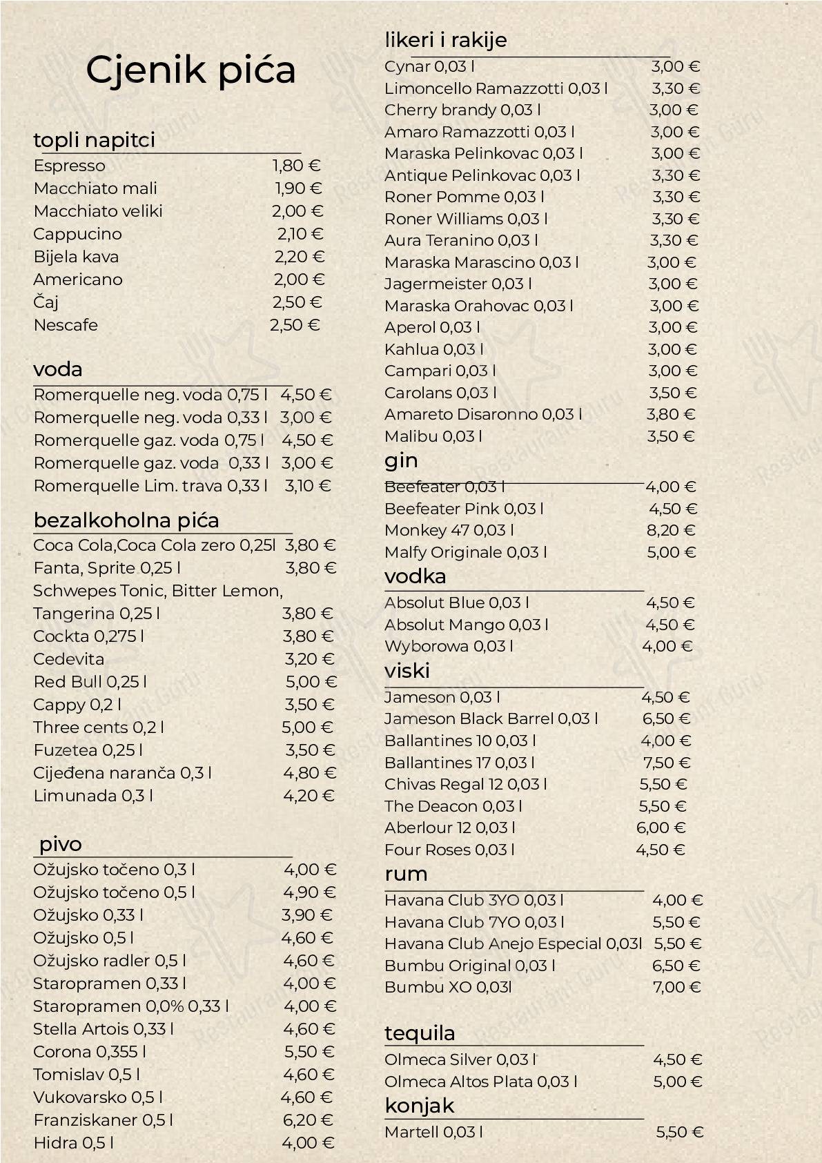 Menu di Bistro Rosmarino - pasti e bevande