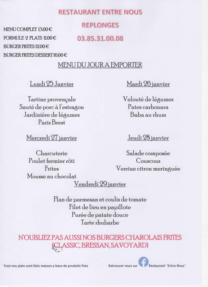 Menu de Bistrot "Entre-Nous"