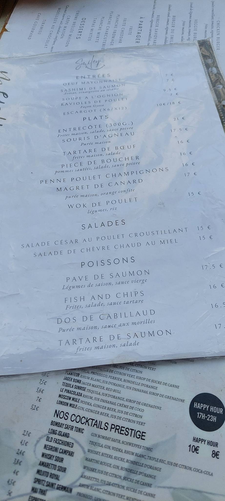 Menu de Bistrot Smiley