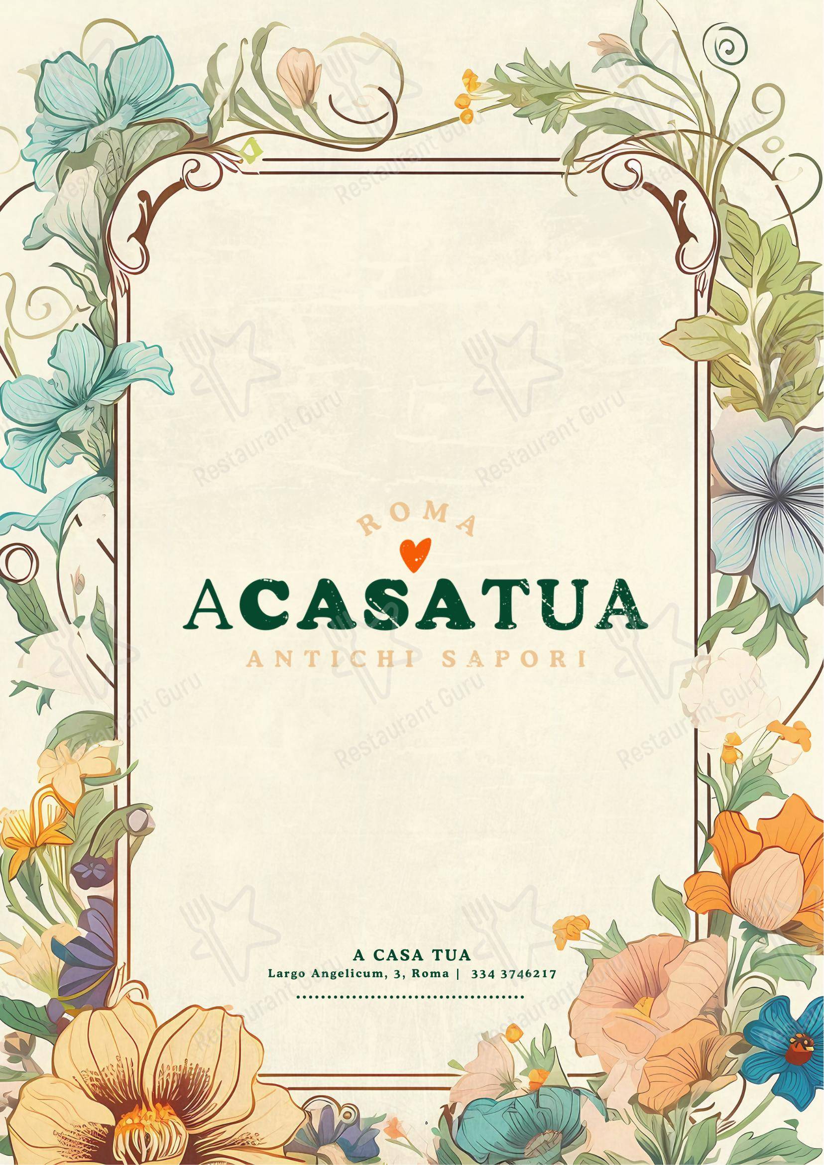 A Casa Tua in Roma - Menu