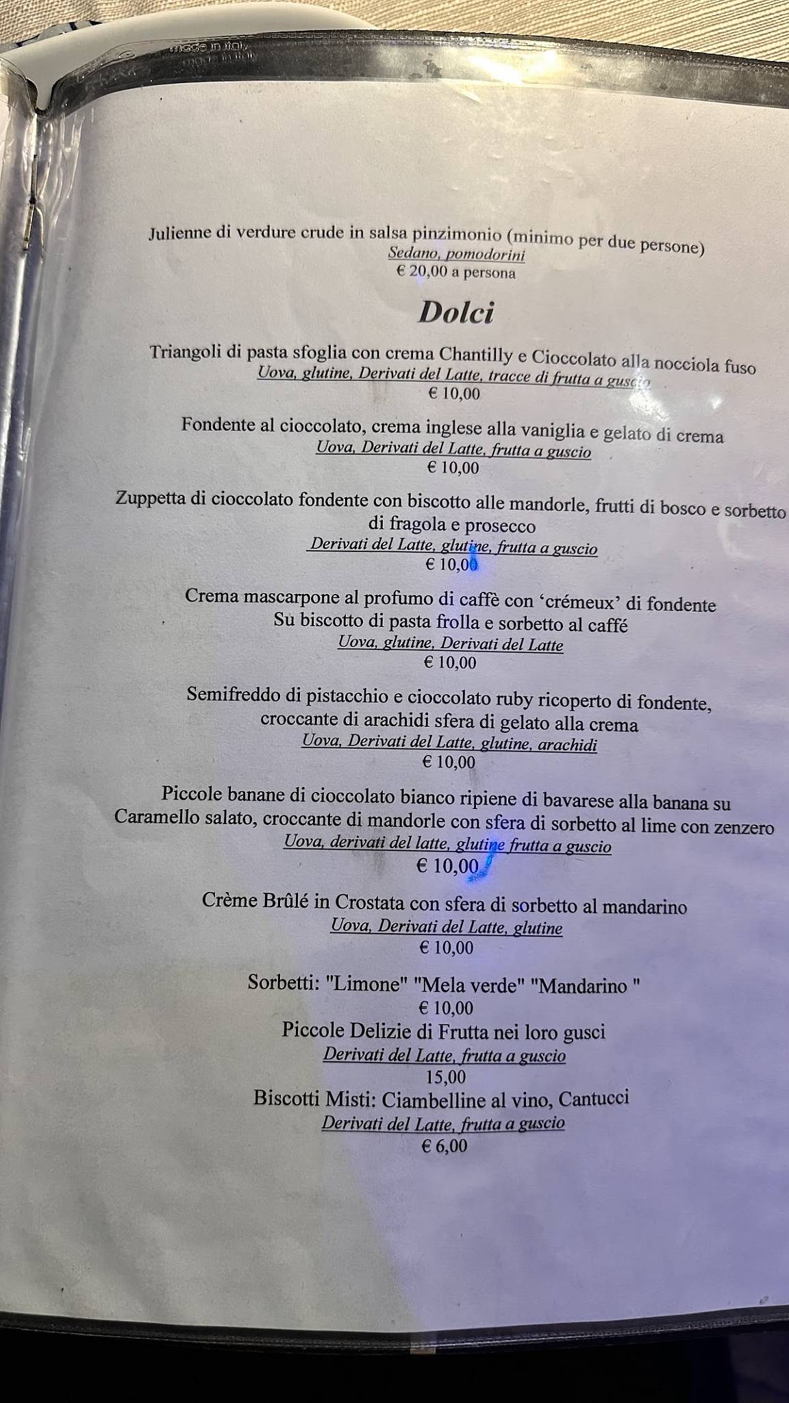 Menu di Bistrot del Mare 