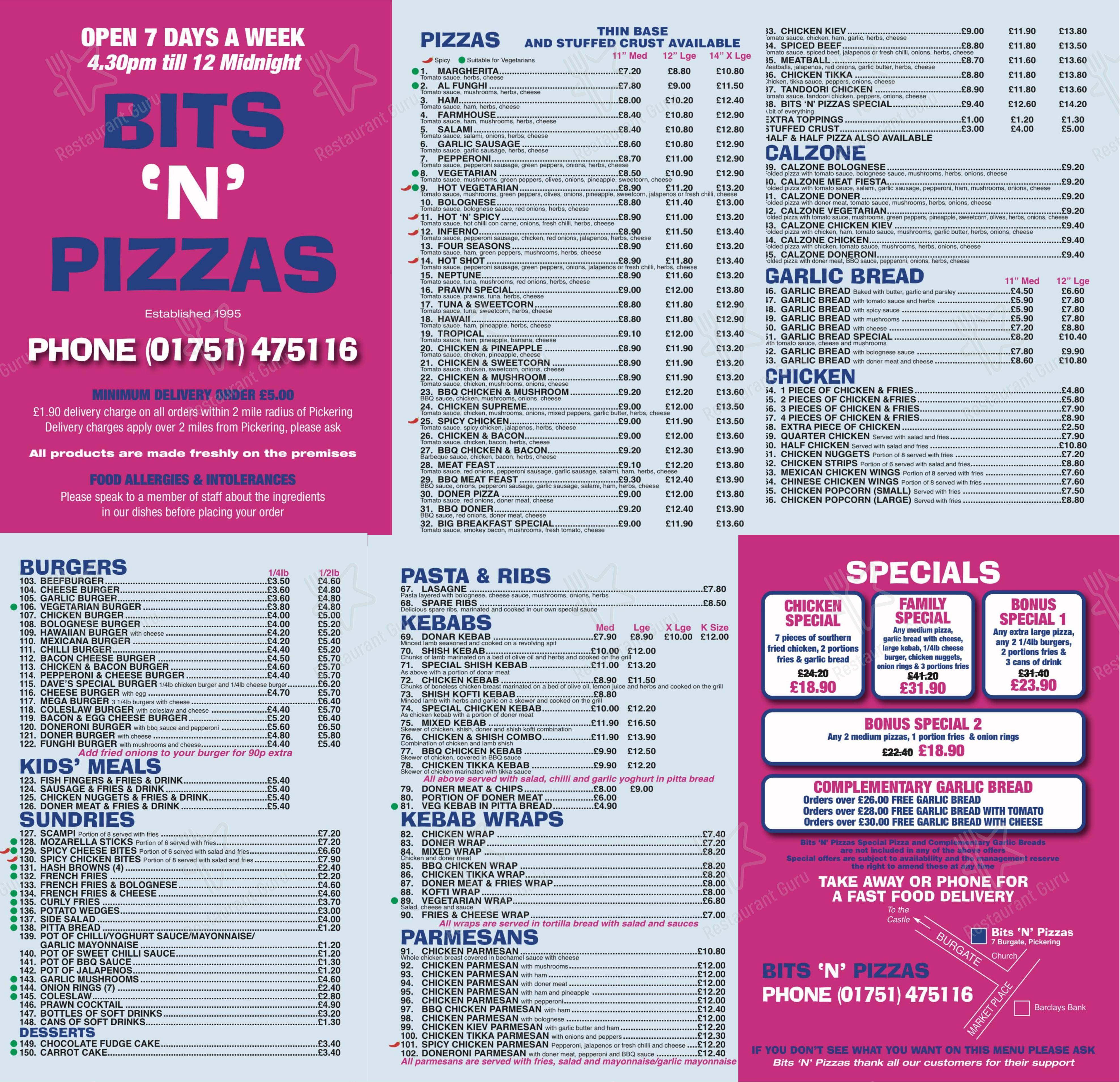 Menu at Bits N Pizzas restaurant, Pickering
