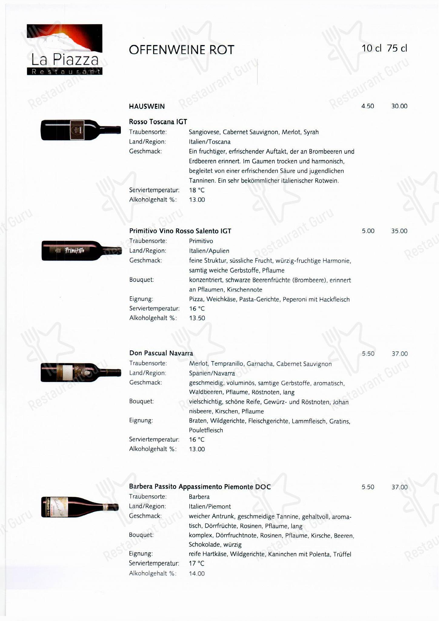 Menu di La Piazza - Bar Grill Menu