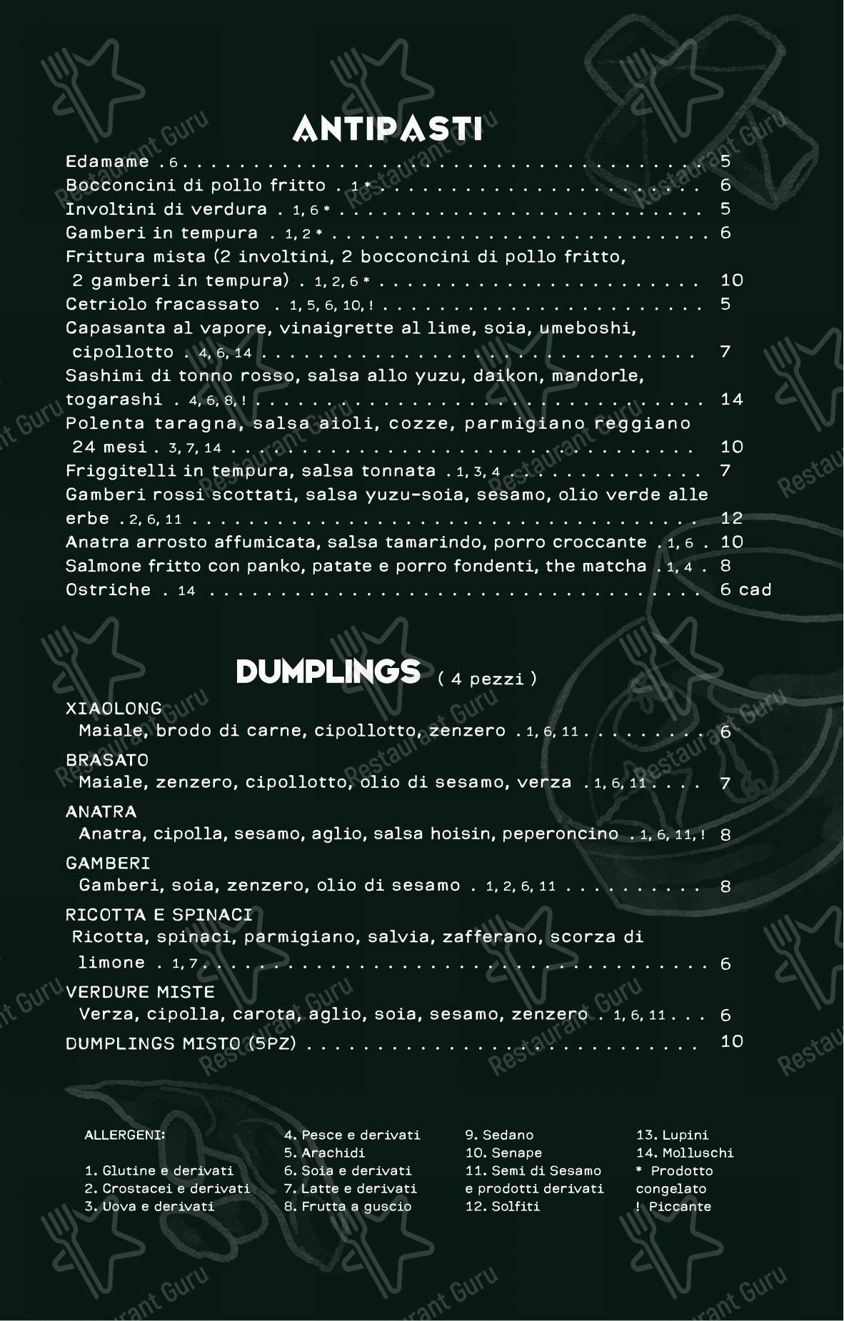 Bob Milano in Milano - Menu