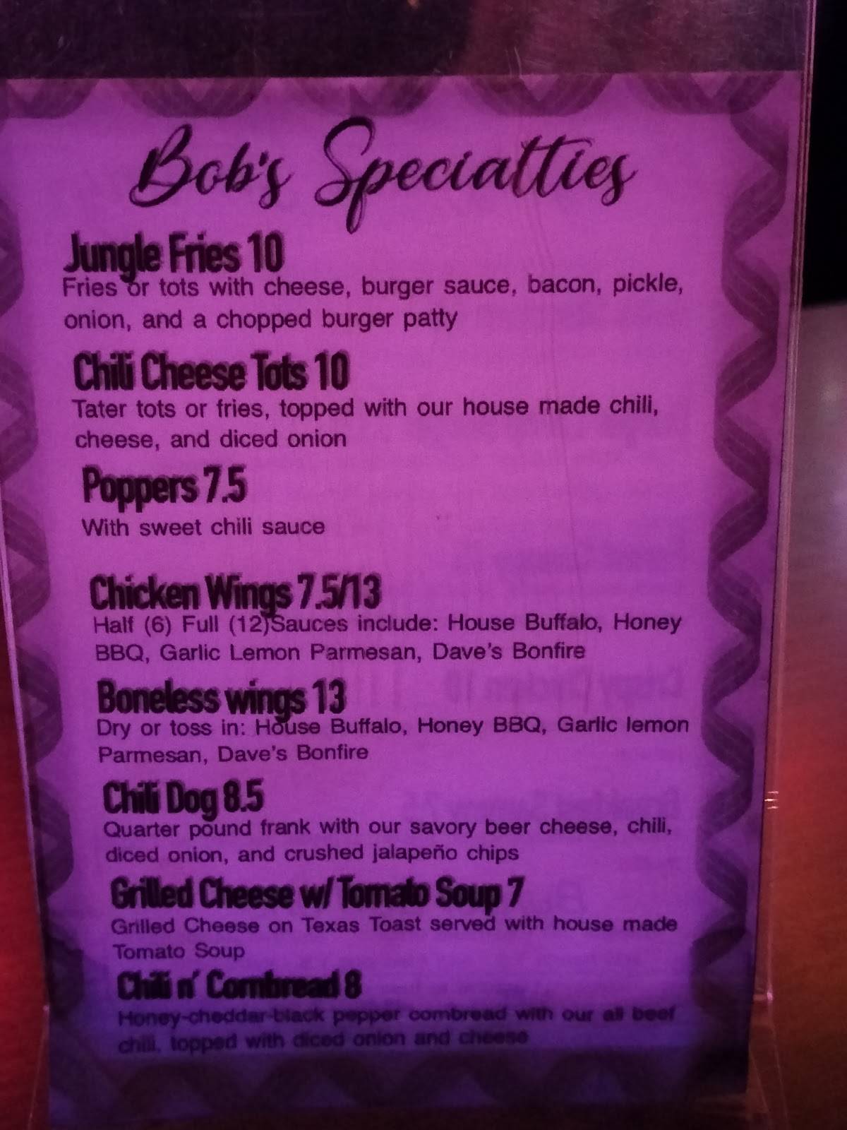 Menu at Bob's Java Jive pub & bar, Tacoma